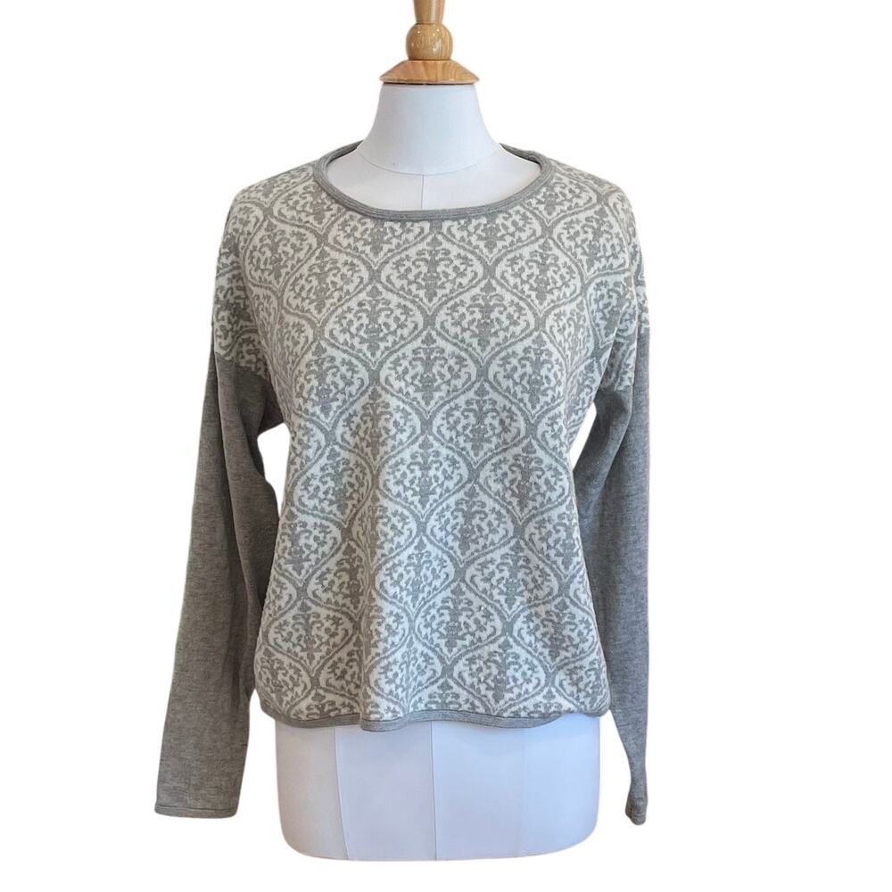 Sundance Wool Blend Ivory, Gray Long Sleeve Round Neck Sweater, Boho, Size XL